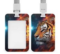 Vertical Badge Holder with Lanyard, Women's Animal King Cool Tiger Art Push-Pull ID Badge Case, Elegant Retractable Card Holder for Employee, Teacher