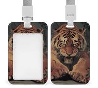 Vertical Badge Holder with Lanyard, Women's Animal King Cool Tiger Art Push-Pull ID Badge Case, Elegant Retractable Card Holder for Employee, Teacher