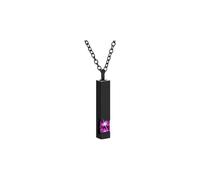 Vertical Bar Urn Necklace, Stainless Steel Cremation Jewelry for Ashes, Purple Birthstone Keepsake for Loved Ones & Pets, 1.2 in / 3 cm Pendant with 21.7 in / 55 cm Chain