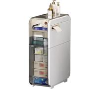 Vertical Bathroom Floor Cabinet with Transparent Drawers & Wheels, Space-Saving Plastic Sink nizer, White 2-Tier Storage Unit for Small Bathrooms.
