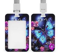 Vertical Beauty Butterfly Badge Holder with Breakaway Lanyard Heavy-Duty Abs Id Card Protector Waterproof Clear Window for Nurse Teacher Office Worker Detachable for Id Badge Credit Card Transit Pass