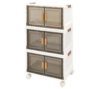 Vertical Box Storage Organizer with individual lids, Plastic Storage Containers with tinted wide opening doors, Stackable Foldable Collapsible Bin, Pack 3