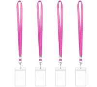 Vertical Card Badge Holder with Neck Lanyard 30pcs Clear PVC 2.63x4.4 Inch for Office School Travel(Rose Pink)