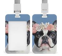 Vertical Card Holder, Day of The Dead Flowers Mexican Sugar Skulls Durable ID Badge Holder with Lanyard, Funny Lightweight Reusable Hanging Badge Case for Teacher, Nurses