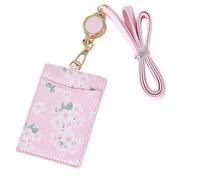 Vertical Card Holder with Detachable Lanyard, PU Leather Badge Cover | Flower Printed Pattern, Quick Display and Secure Protection, for Access Cards, Keys, Events, Conferences