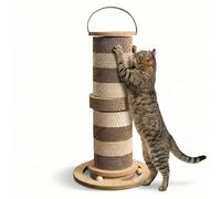Vertical Cardboard Cat Scratching Post for Indoor Cats & Kittens, 24" Modular Replaceable Blocks with Stable Base, Space-Saving Scratcher Tower with Wooden Ball Interactive Play