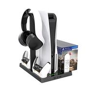 Vertical Charging Stand for PS5 Controllers with Cooling Fan for PS5 Digital Edition/Ultra HD, 3 USB HUB Charging Dock Station with 15 Game Storage for PS5 Console and Dual Controller Charger Ports