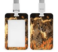 Vertical Cheetah Love Badge Holder with Breakaway Lanyard Heavy-Duty Abs Id Card Protector Waterproof Clear Window for Nurse Teacher Office Worker Detachable for Id Badge Credit Card Transit Pass