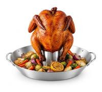 Vertical Chicken Roaster Pan 34.6cm, Stainless Steel Beer Can Roasting Rack | 34.6cm Vertical Chicken Roaster Rack with Drip Pan, Detachable Center Cone for Beer Can Chicken, 360° Air Circulation