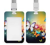 Vertical Colorful With Butterfly Badge Holder with Breakaway Lanyard Heavy-Duty Abs Id Card Protector Waterproof Clear Window for Nurse Teacher Office Worker Detachable for Id Badge Credit Card Transi
