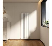 Vertical Column Radiator, Gloss White Oval Column, Tall Upright Designer Heater for Bathroom/Living Room, Office, Double Panel Central Heating, 15 Year Warranty