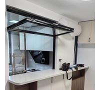 Vertical Concession Window for Food Trucks - 28x31in Black Aluminum Folding Serving Hatch with Glass Locks & Ventilation for Easy Access and Security
