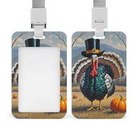 Vertical Cool Turkey Badge Holder Heavy Duty Id Card Holder with Breakaway Lanyard Waterproof Name Tag Card Badge Holder Case Protector with Clear Window for Nurse Office