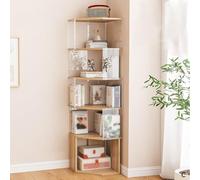 Vertical Corner Bookshelf, Tall Freestanding Storage Rack, Solid Wood and Acrylic Organizer for Living Room, Bedroom, Home Office, 4/5 Tier Display Rack