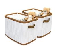 Vertical Cotton Rope Basket for Shelves Book Toy Organizer, 2 Pack Sturdy Non-Deformable Woven Storage Basket with Handles, 33x25x22cm Storage Baskets for Bathroom, Living Room, White & Brown