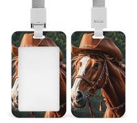 Vertical Cowboy Ride Horse Badge Holder with Breakaway Lanyard Heavy-Duty Abs Id Card Protector Waterproof Clear Window for Nurse Teacher Office Worker Detachable for Id Badge Credit Card Transit Pass