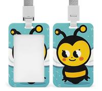 Vertical Cute Cartoon Bee Badge Holder Heavy Duty Id Card Holder with Breakaway Lanyard Waterproof Name Tag Card Badge Holder Case Protector with Clear Window for Nurse Office