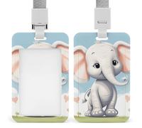 Vertical Cute Elephant Badge Holder Heavy Duty Id Card Holder with Breakaway Lanyard Waterproof Name Tag Card Badge Holder Case Protector with Clear Window for Nurse Office