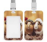 Vertical Cute Guinea Pigs Badge Holder with Breakaway Lanyard Heavy-Duty Abs Id Card Protector Waterproof Clear Window for Nurse Teacher Office Worker Detachable for Id Badge Credit Card Transit Pass