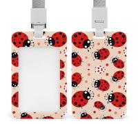 Vertical Cute Ladybug Badge Holder with Breakaway Lanyard Heavy-Duty Abs Id Card Protector Waterproof Clear Window for Nurse Teacher Office Worker Detachable for Id Badge Credit Card Transit Pass