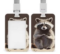 Vertical Cute Raccoon Badge Holder Heavy Duty Id Card Holder with Breakaway Lanyard Waterproof Name Tag Card Badge Holder Case Protector with Clear Window for Nurse Office