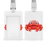 Vertical Cute Red Crab Badge Holder with Breakaway Lanyard Heavy-Duty Abs Id Card Protector Waterproof Clear Window for Nurse Teacher Office Worker Detachable for Id Badge Credit Card Transit Pass