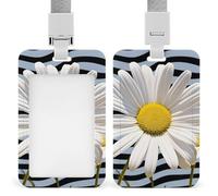 Vertical Daisy Flower Badge Holder with Breakaway Lanyard Heavy-Duty Abs Id Card Protector Waterproof Clear Window for Nurse Teacher Office Worker Detachable for Id Badge Credit Card Transit Pass