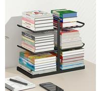 Vertical Desk Bookshelf Metal Frame Multi-Layer Shelf Open Display Rack for Bedroom & Living Room Compact Size (Black 20x38x28cm/7.9x15x11in)