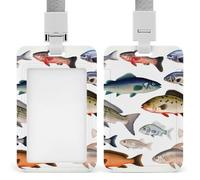 Vertical Different Fish Badge Holder with Breakaway Lanyard Heavy-Duty Abs Id Card Protector Waterproof Clear Window for Nurse Teacher Office Worker Detachable for Id Badge Credit Card Transit Pass