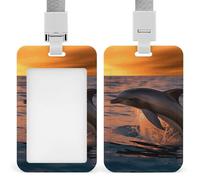 Vertical Dusk Dolphin Badge Holder Heavy Duty Id Card Holder with Breakaway Lanyard Waterproof Name Tag Card Badge Holder Case Protector with Clear Window for Nurse Office