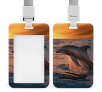 Vertical Dusk Dolphin Badge Holder Heavy Duty Id Card Holder with Breakaway Lanyard Waterproof Name Tag Card Badge Holder Case Protector with Clear Window for Nurse Office