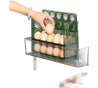 Vertical Egg Holder for Refrigerator Door with Auto-Rebound Flip Lid and Date Recorder for 30 Eggs PET Food-Safe Design (translucent green)