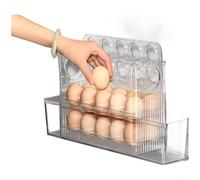 Vertical Egg Holder for Refrigerator Door with Auto-Rebound Flip Lid and Date Recorder for 30 Eggs PET Food-Safe Design (Translucent white)