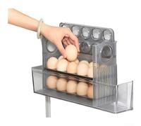 Vertical Egg Holder for Refrigerator Door with Auto-Rebound Flip Lid and Date Recorder for 30 Eggs PET Food-Safe Design (translucent gray)