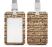 Vertical Egypt Hieroglyphics Badge Holder Heavy Duty Id Card Holder with Breakaway Lanyard Waterproof Name Tag Card Badge Holder Case Protector with Clear Window for Nurse Office