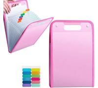 Vertical Expanding File Folder with 13 Compartments,A4 Document Organiser,Waterproof File Organiser with Labels, for Storing Student Test Papers School Supplies (Pink)