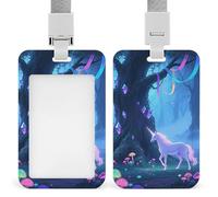 Vertical Fantasy Forest Badge Holder with Breakaway Lanyard Heavy-Duty Abs Id Card Protector Waterproof Clear Window for Nurse Teacher Office Worker Detachable for Id Badge Credit Card Transit Pass
