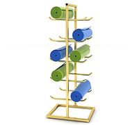 Vertical Floor Yoga Mat Rack Holder, 5 Tier Double-Sided Foam Roller/Exercise Mats Storage Organizer, Gym Metal Yoga Mat Display Stand (Gold Hold 10 mats)