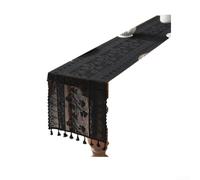 Vertical Floral Hollow Lace Table Strip Featuring Embossed Vine Pattern and Soft Tassel Fringe for Elegant Home and Wedding Table Styling (11.81 * 59.06 inch Black)