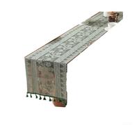 Vertical Floral Hollow Lace Table Strip Featuring Embossed Vine Pattern and Soft Tassel Fringe for Elegant Home and Wedding Table Styling (11.81 * 59.06 inch Green)