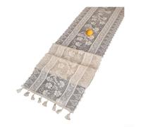Vertical Floral Hollow Lace Table Strip Featuring Embossed Vine Pattern and Soft Tassel Fringe for Elegant Home and Wedding Table Styling (11.81 * 59.06 inch Beige)