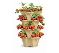 Vertical Garden Planter 4 Tier Stackable System 16 Plants, Space Saving Herb, Strawberry & Food Crop Planter with Center Support Hole for Indoor Outdoor Gardening (4, Desert Sand, Small)