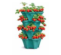Vertical Garden Planter 4 Tier Stackable System with 16 Planting Sites - Space Saving Herb, Strawberry & Food Crop Planter with Center Support Hole for Indoor Outdoor Gardening (Mineral Teal, Small)