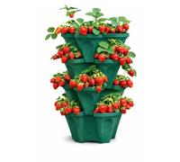 Vertical Garden Planter 4 Tier Stackable System with 16 Planting Sites - Space Saving Herb, Strawberry & Food Crop Planter with Center Support Hole for Indoor Outdoor Gardening (Deep Forest, Small)