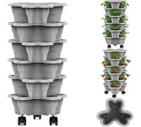 Vertical Garden Planter Tower - 6-Tier Stackable Strawberry Planter With Rolling Base | Weatherproof Pots For Patio Balcony | Space-Saving Solution For Herbs Flowers Vegetables | Easy Mobility