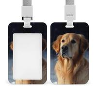 Vertical Golden Retriever Badge Holder with Breakaway Lanyard Heavy-Duty Abs Id Card Protector Waterproof Clear Window for Nurse Teacher Office Worker Detachable for Id Badge Credit Card Transit Pass
