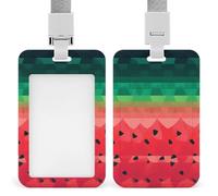 Vertical Gradient Watermelon Badge Holder with Breakaway Lanyard Heavy-Duty Abs Id Card Protector Waterproof Clear Window for Nurse Teacher Office Worker Detachable for Id Badge Credit Card Transit Pa