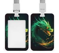 Vertical Green Dragon Badge Holder with Breakaway Lanyard Heavy-Duty Abs Id Card Protector Waterproof Clear Window for Nurse Teacher Office Worker Detachable for Id Badge Credit Card Transit Pass