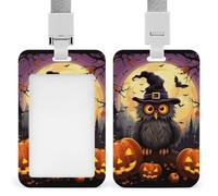 Vertical Halloween Owl Ghost Pumpkin Badge Holder with Breakaway Lanyard Heavy-Duty Abs Id Card Protector Waterproof Clear Window for Nurse Teacher Office Worker Detachable for Id Badge Credit Card Tr