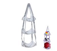 Vertical Hanging Storage Bag Organizer, Multi-Layer Sports Ball Holder with Honeycomb Mesh for Basketball, Soccer Ball, Helmet, Toys - Space Saving Behind The Door, Pink/Purple/Grey